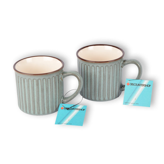 Set van 2 Stijlvolle Blauw Beker - Koffiebeker van Aardewerk – 250ml - Bekerset - 13cm x 9cm - Drinkbeker – Theebeker