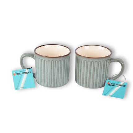 Set van 2 Stijlvolle Blauw Beker - Koffiebeker van Aardewerk – 250ml - Bekerset - 13cm x 9cm - Drinkbeker – Theebeker