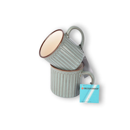 Set van 2 Stijlvolle Blauw Beker - Koffiebeker van Aardewerk – 250ml - Bekerset - 13cm x 9cm - Drinkbeker – Theebeker