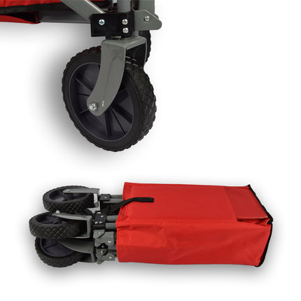 Bolderkar opvouwbaar | Bolderkar | Rood | gelegeerd staal | Draaibaar | Hendel verstelbaar in 2 standen | Maximale belasting: 70kg | Transportkar | Strandkar | 90x49x58cm