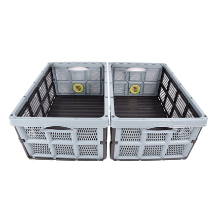 Betrouwbare Blauwe Vouwkrat 32L van Gerecycled Plastic | 50cm x 21cm x 33cm | Set Van 2 | Inklapbaar Zonder Deksel Met Soft-Touch Handgrepen | Uw Spullen Met Vertrouwen Opbergen