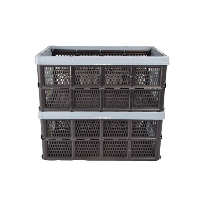 Betrouwbare Blauwe Vouwkrat 32L van Gerecycled Plastic | 50cm x 21cm x 33cm | Set Van 2 | Inklapbaar Zonder Deksel Met Soft-Touch Handgrepen | Uw Spullen Met Vertrouwen Opbergen