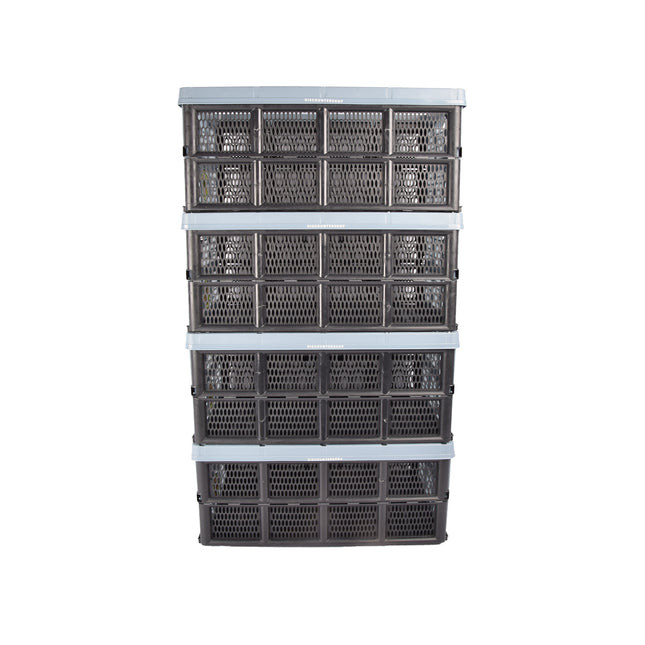 Blauwe Vouwkrat 32 Liter van Gerecycled Plastic | Set Van 4 | 50cm x 21cm x 33cm | Multifunctionele Opvouwbare Opbergbox Zonder Deksel | Stevig en Stapelbaar | Ideaal voor Kleding Boodschappen en Speelgoed