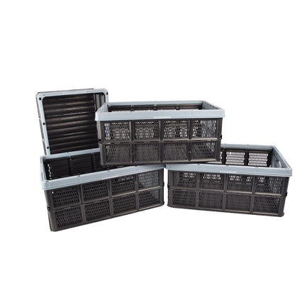 Blauwe Vouwkrat 32 Liter van Gerecycled Plastic | Set Van 4 | 50cm x 21cm x 33cm | Multifunctionele Opvouwbare Opbergbox Zonder Deksel | Stevig en Stapelbaar | Ideaal voor Kleding Boodschappen en Speelgoed