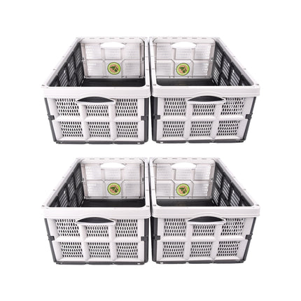 Set Van 4 Grijze Opvouwbare Vouwkrat | 32 Liter | 50cm x 21cm x 33cm | Duurzaam en Milieuvriendelijk met Gerecycled Plastic | Opslag Vereenvoudigd Bewaar Je Ruimte Netjes 
