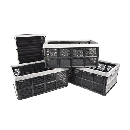 Set Van 4 Grijze Opvouwbare Vouwkrat | 32 Liter | 50cm x 21cm x 33cm | Duurzaam en Milieuvriendelijk met Gerecycled Plastic | Opslag Vereenvoudigd Bewaar Je Ruimte Netjes 