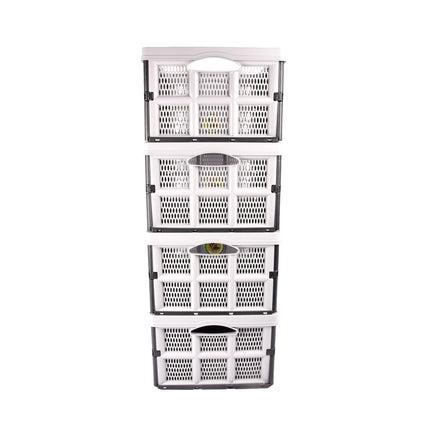 Set Van 4 Grijze Opvouwbare Vouwkrat | 32 Liter | 50cm x 21cm x 33cm | Duurzaam en Milieuvriendelijk met Gerecycled Plastic | Opslag Vereenvoudigd Bewaar Je Ruimte Netjes 