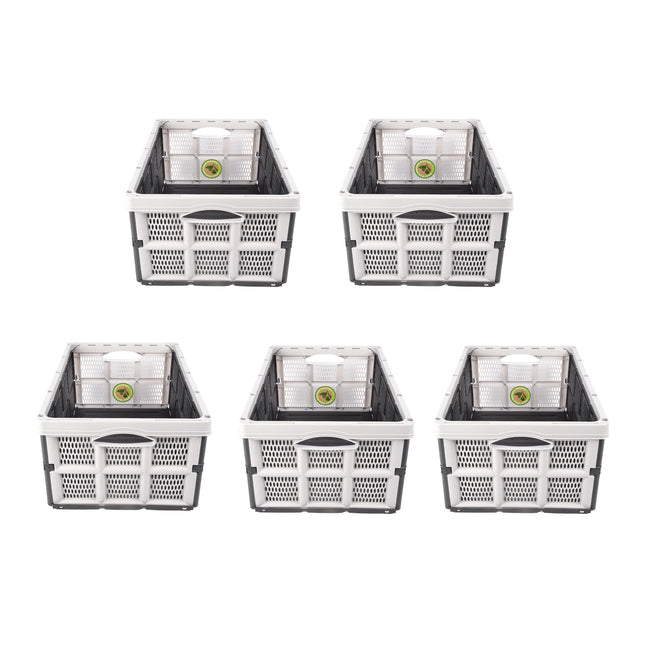 32 Liter Grijze Opvouwbare Vouwkrat | 50cm x 21cm x 33cm | 5 Delige Set | Slim Opbergen Glimlach Bewarend en Ruimte Creërend | Gemaakt van Gerecycled Plastic | Perfect voor Thuis of Onderweg