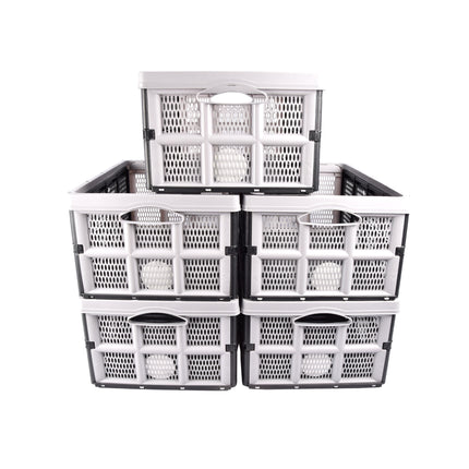 32 Liter Grijze Opvouwbare Vouwkrat | 50cm x 21cm x 33cm | 5 Delige Set | Slim Opbergen Glimlach Bewarend en Ruimte Creërend | Gemaakt van Gerecycled Plastic | Perfect voor Thuis of Onderweg