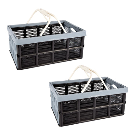 2x Robuust Opvouwbaar Vouwkrat - 40 Liter Capaciteit - Met Twee Zijhandvatten - 50cm x 34cm x 24cm - Blauw/Zwart