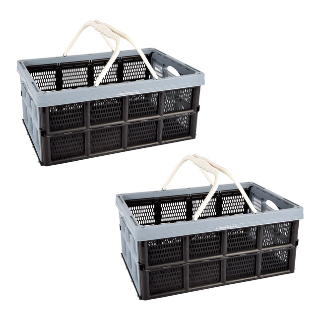 2x Robuust Opvouwbaar Vouwkrat - 40 Liter Capaciteit - Met Twee Zijhandvatten - 50cm x 34cm x 24cm - Blauw/Zwart