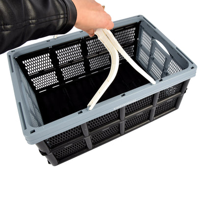Pakket van 4 Opvouwbare Vouwkratten van Plastic - 40 Liter Kratten zonder Deksel - Blauw/Zwart - Met Handige Zijhandvatten - 50cm x 34cm x 24cm