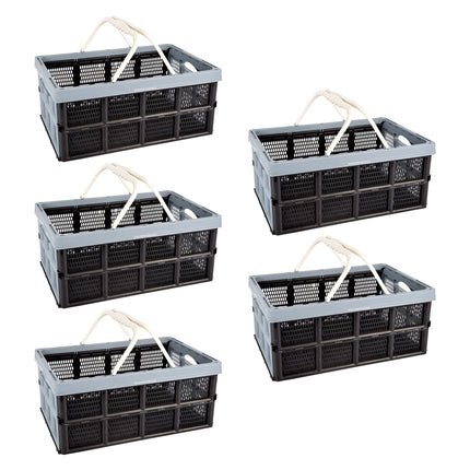 Handig Opvouwbaar Plastic Vouwkrat - 40 Liter Opbergkrat zonder Deksel - Blauw/Zwart - Geschikt voor Kledingopslag - Inhoud: 5
