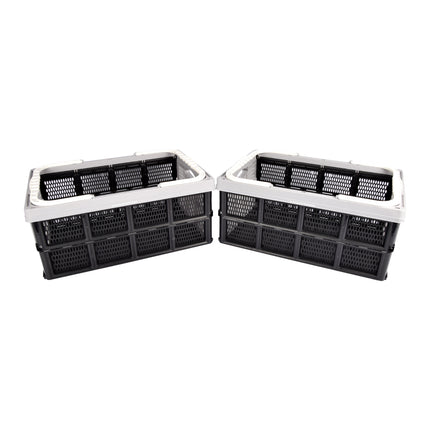 Twee Handige Opvouwbare Plastic Opbergboxen - 40 Liter - Grijs/Zwart - Met Dubbele Zijhandvatten - Afmetingen: 50cm x 34cm x 24cm