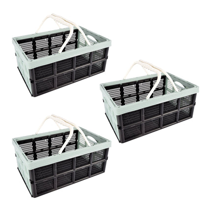 Set van Drie Opvouwbare Vouwkratten voor Efficiënte Kledingopslag - 40 Liter Elk! Voorzien van Twee Handvatten - Afmetingen: 50cm x 34cm x 24cm