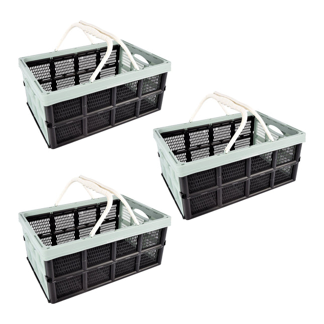 Set van Drie Opvouwbare Vouwkratten voor Efficiënte Kledingopslag - 40 Liter Elk! Voorzien van Twee Handvatten - Afmetingen: 50cm x 34cm x 24cm