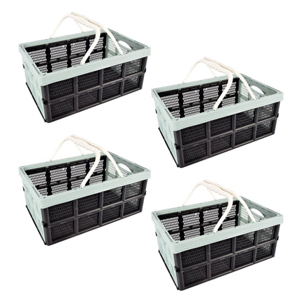 Kwartet Opvouwbare Vouwkratten voor Kleding - Praktisch Krat met 40 Liter Capaciteit - Groen/Zwart - Inklapbare Opbergbox zonder Deksel - Plastic - Afmetingen: 50cm x 34cm x 24cm