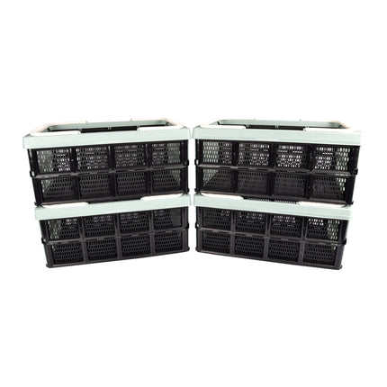 Kwartet Opvouwbare Vouwkratten voor Kleding - Praktisch Krat met 40 Liter Capaciteit - Groen/Zwart - Inklapbare Opbergbox zonder Deksel - Plastic - Afmetingen: 50cm x 34cm x 24cm