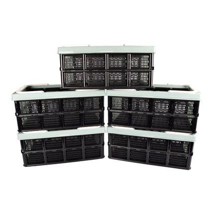 5x Draagbaar Opvouwbaar Vouwkrat voor Kleding - 40L - Groen/Zwart - Inklapbare Opbergbox zonder Deksel - Plastic - 50cm x 34cm x 24cm - met handvatten