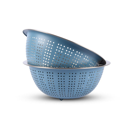 Moleculaire Zeef, Fijnste Sorteer Met Blauw Aluminium Keuken Vergiet Rvs | Lengte 28cm | Breedte 28cm | Hoogte 13cm | Keuken Vergiet Kom Set van 2 Voor Het Afgieten Van Rijst Groenten en Fruit 