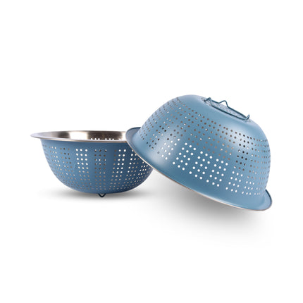 Moleculaire Zeef, Fijnste Sorteer Met Blauw Aluminium Keuken Vergiet Rvs | Lengte 28cm | Breedte 28cm | Hoogte 13cm | Keuken Vergiet Kom Set van 2 Voor Het Afgieten Van Rijst Groenten en Fruit 