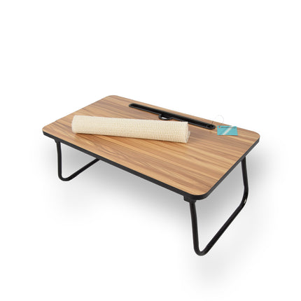Houten Dienblad voor Bed - Lichtbruin en Wit - 52.5cm x 30cm x 21.5cm - Inclusief Antislip Mat - 100 cm