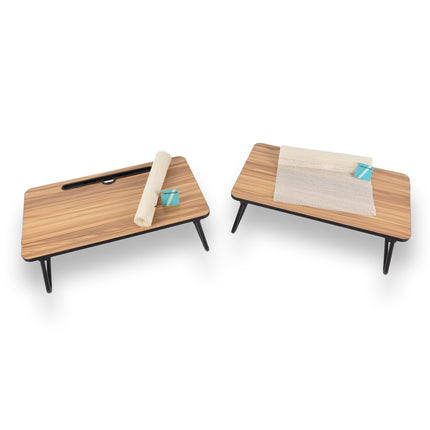 Duo van Houten Bed Dienbladen - Lichtbruin en Wit - 52.5cm x 30cm x 21.5cm - Inclusief 2x Antislip Mat