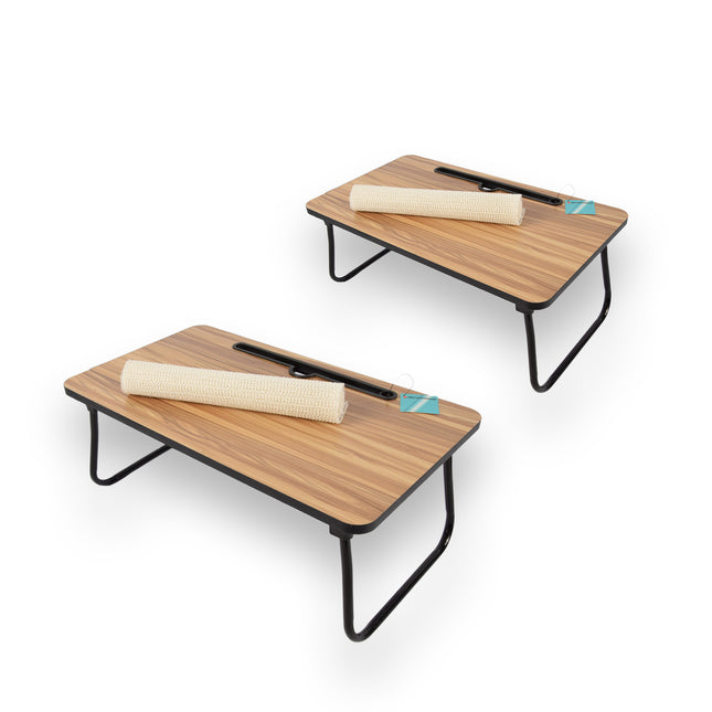 Duo van Houten Bed Dienbladen - Lichtbruin en Wit - 52.5cm x 30cm x 21.5cm - Inclusief 2x Antislip Mat