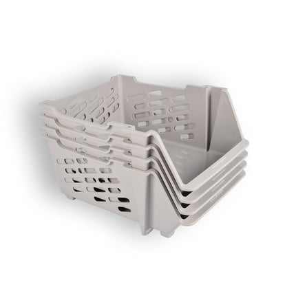 4 stuks Beige Kunststof Groentemandje van Discountershop: Ruim, Stijlvol en Praktisch als Opbergbox en Opbergmand – 46cm x 37.5cm x 20cm 