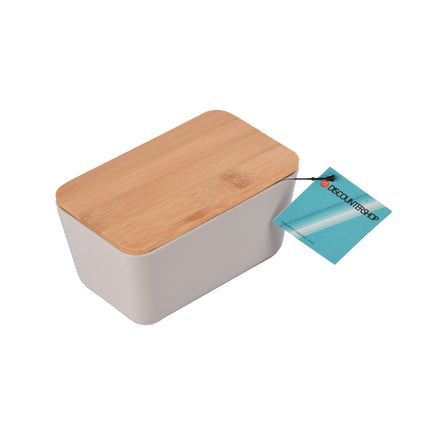 Handige Opbergdoos met Deksel - Opbergbox - Cracker Bewaardoos - Beige - 13 cm x 8 cm x 7 cm - Hout, Plastic, Rubber - 135 g - 1 stuk