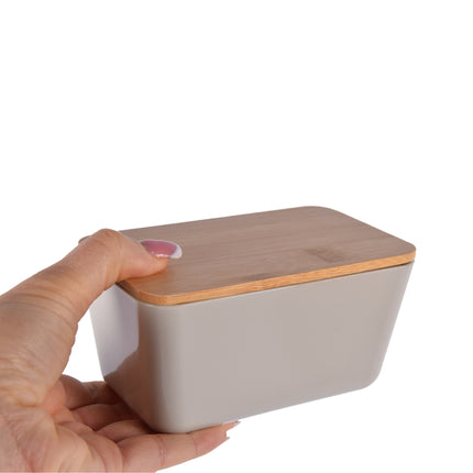 Ruime Beige Opbergdoos met Deksel - 13cm x 8cm x 7cm - Vervaardigd met Hout, Plastic en Rubber - Set van 2 stuks