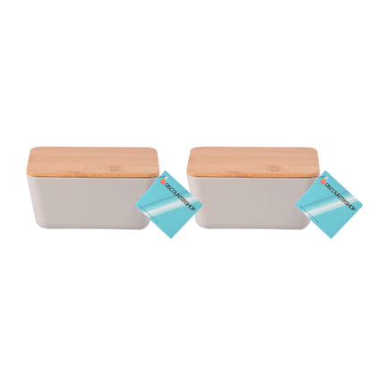Ruime Beige Opbergdoos met Deksel - 13cm x 8cm x 7cm - Vervaardigd met Hout, Plastic en Rubber - Set van 2 stuks