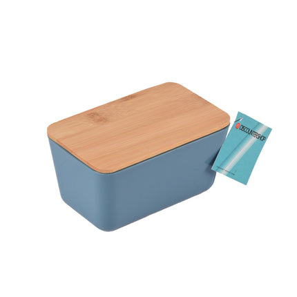 Bewaardoos met Deksel - Blauw - Handig en Ruimtebesparend - 13x8x7cm - Hout, Plastic, Rubber - 1 stuk