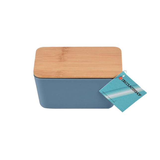 Bewaardoos met Deksel - Blauw - Handig en Ruimtebesparend - 13x8x7cm - Hout, Plastic, Rubber - 1 stuk