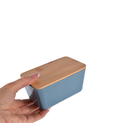 Duurzame Voedsel Opbergdoos - Blauwe Opbergbox - 13cm x 8cm x 7cm - Hout, Plastic, Rubber - Set van 5 stuks