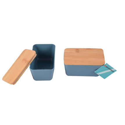 Compacte Blauwe Bewaardoos - Bamboe Deksel - Vershouddozen - Hout, Plastic, Rubber - 2 stuks