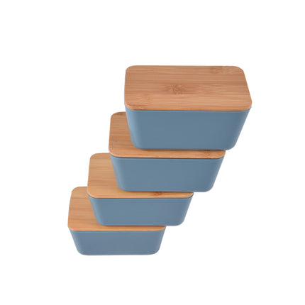 Modieuze Blauwe Opbergset - Robuuste Bewaardozen - 13cm x 8cm x 7cm - Hout, Plastic, Rubber - 4 Stuks