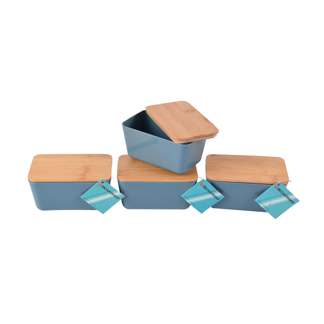 Modieuze Blauwe Opbergset - Robuuste Bewaardozen - 13cm x 8cm x 7cm - Hout, Plastic, Rubber - 4 Stuks