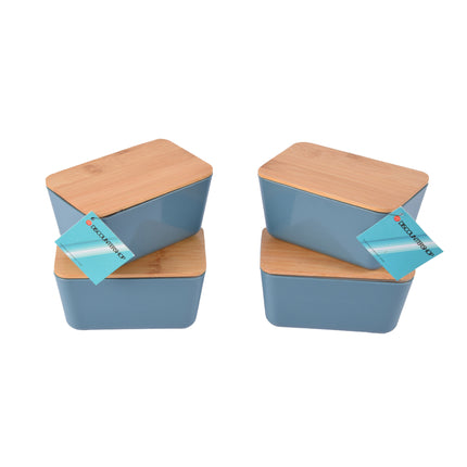 Modieuze Blauwe Opbergset - Robuuste Bewaardozen - 13cm x 8cm x 7cm - Hout, Plastic, Rubber - 4 Stuks
