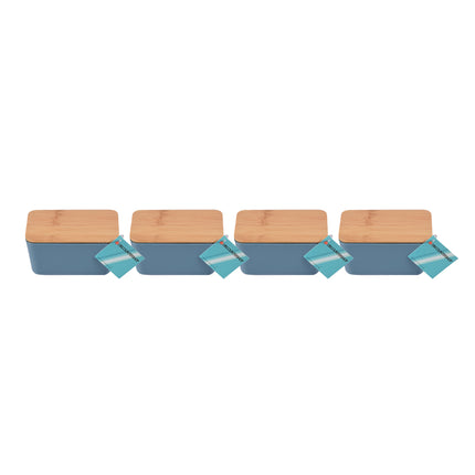 Modieuze Blauwe Opbergset - Robuuste Bewaardozen - 13cm x 8cm x 7cm - Hout, Plastic, Rubber - 4 Stuks