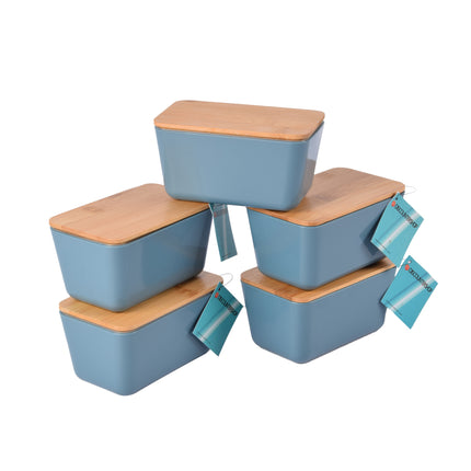 Duurzame Voedsel Opbergdoos - Blauwe Opbergbox - 13cm x 8cm x 7cm - Hout, Plastic, Rubber - Set van 5 stuks