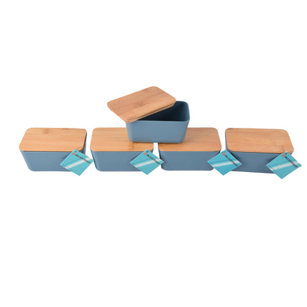 Duurzame Voedsel Opbergdoos - Blauwe Opbergbox - 13cm x 8cm x 7cm - Hout, Plastic, Rubber - Set van 5 stuks