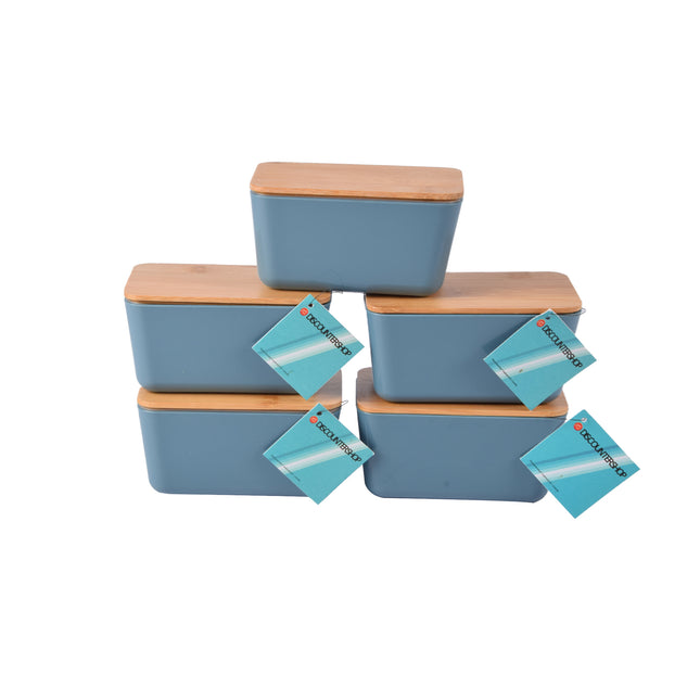 Duurzame Voedsel Opbergdoos - Blauwe Opbergbox - 13cm x 8cm x 7cm - Hout, Plastic, Rubber - Set van 5 stuks