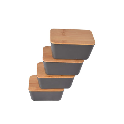 Luxe Donker Grijze Opbergdoos met Deksel - 13cm x 8cm x 7cm - Hout, Plastic, Rubber - 540g - Set van 4 stuks