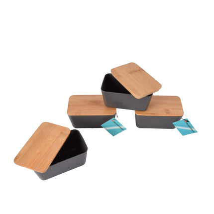 Luxe Donker Grijze Opbergdoos met Deksel - 13cm x 8cm x 7cm - Hout, Plastic, Rubber - 540g - Set van 4 stuks