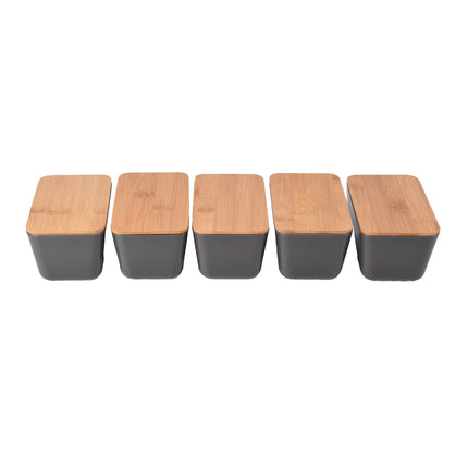 Opbergdoos met deksel in donkergrijs - 5 stuks - Gemaakt van hout, plastic, rubber