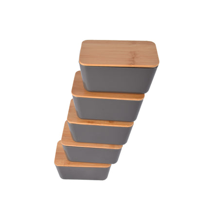 Opbergdoos met deksel in donkergrijs - 5 stuks - Gemaakt van hout, plastic, rubber