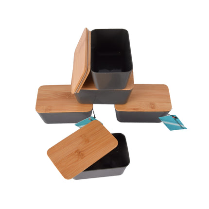 Opbergdoos met deksel in donkergrijs - 5 stuks - Gemaakt van hout, plastic, rubber