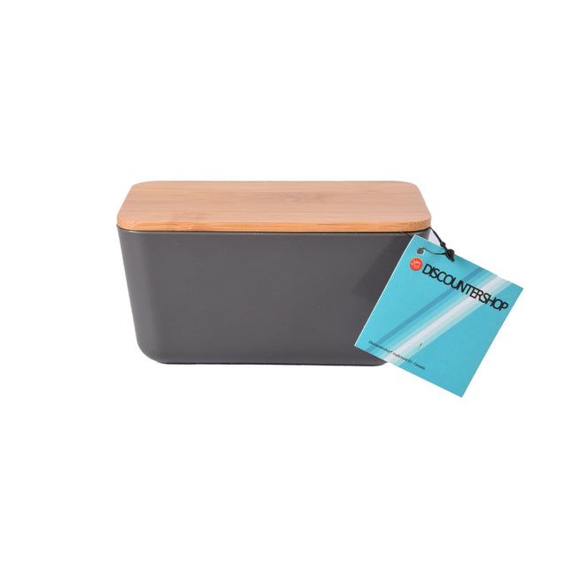 Elegant Donkergrijs Opbergdoosje met Deksel - Opbergbox - Bewaarcontainer - Voedselopbergbakje - 13cm x 8cm x 7cm - Gemaakt van Hout, Plastic, Rubber - Enkele Eenheid