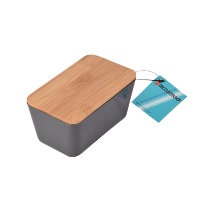 Elegant Donkergrijs Opbergdoosje met Deksel - Opbergbox - Bewaarcontainer - Voedselopbergbakje - 13cm x 8cm x 7cm - Gemaakt van Hout, Plastic, Rubber - Enkele Eenheid